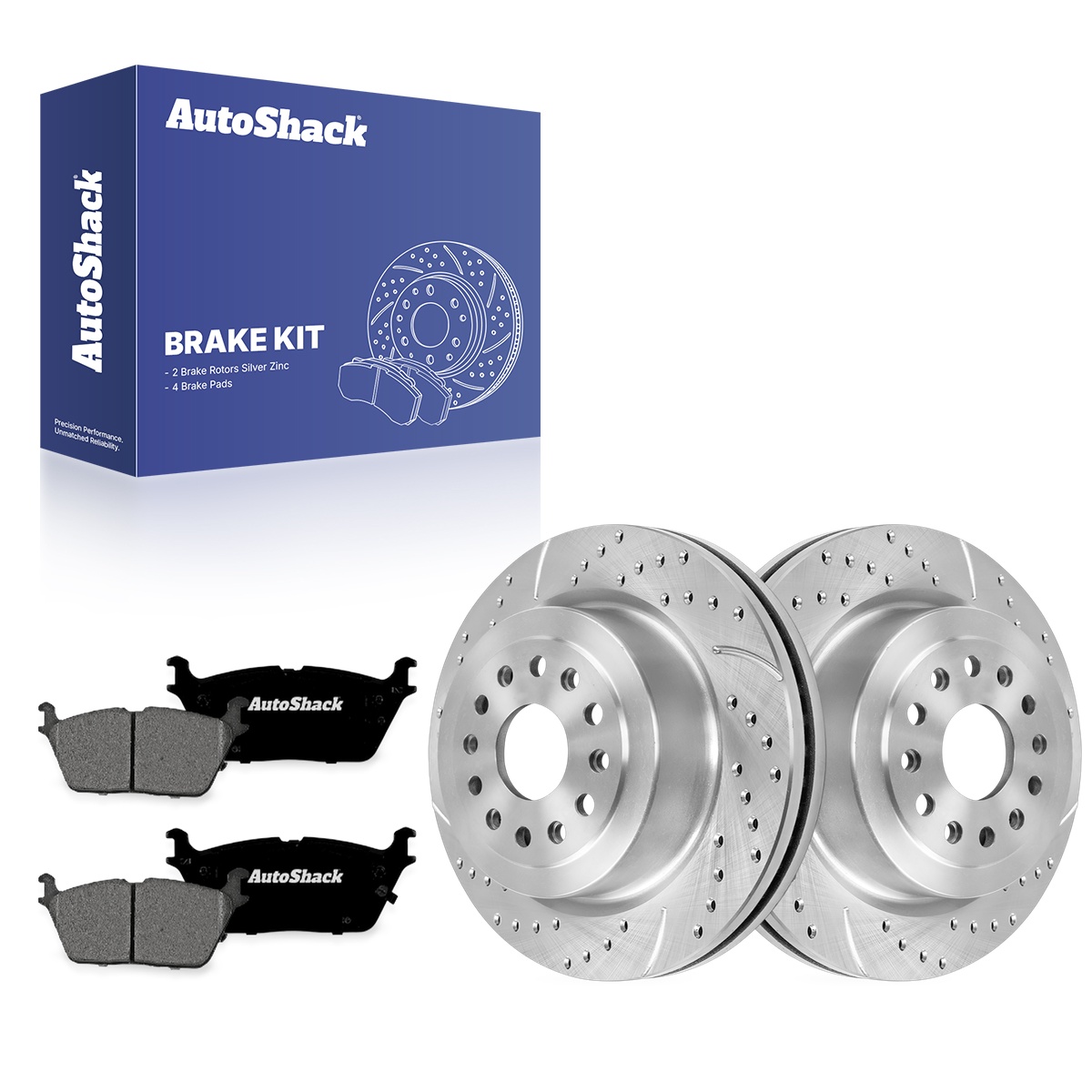 BRK020360637 - Rear Drilled Slotted Brake Rotors Silver and