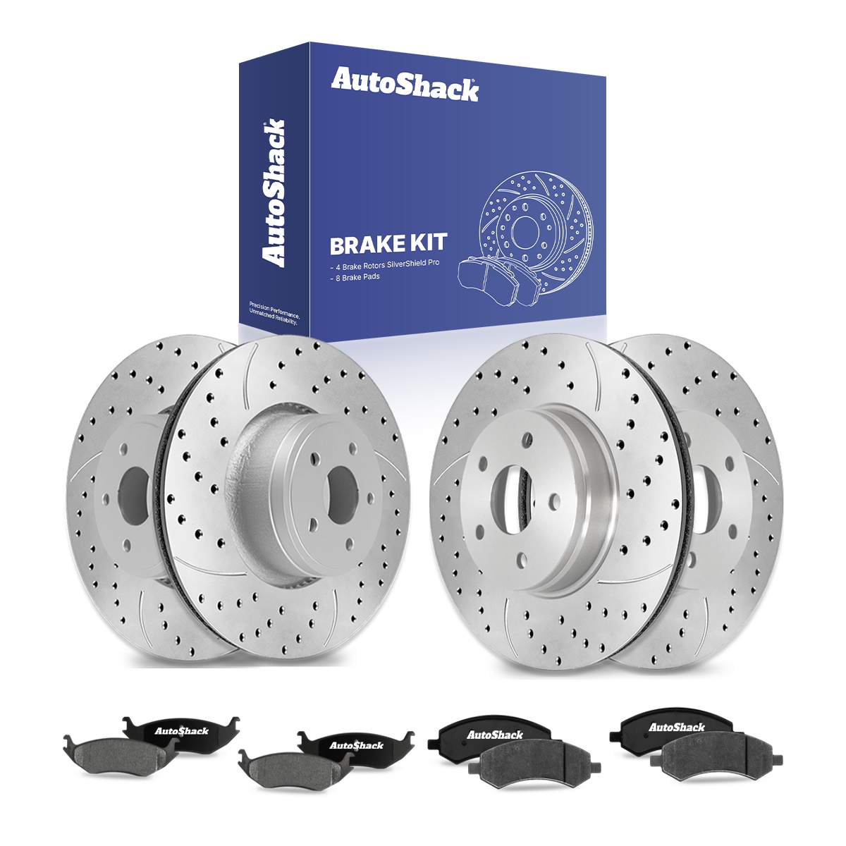 thumbnail image 2 of AM Autoparts Performance Brake Kit - Drilled & Slotted Rotors + Semi-Metallic Pads (Front & Rear) 2 of 6