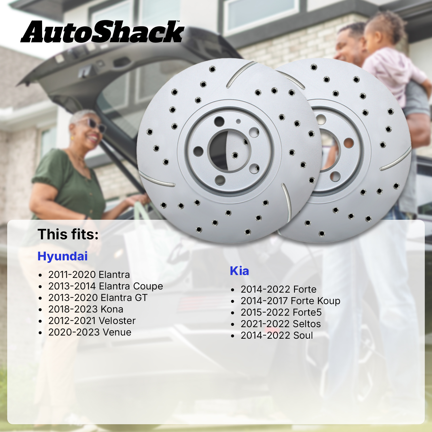 AutoShack Pair Of Front TurboGuard Drilled & Slotted Brake Rotors – Silver, Fits Hyundai Veloster/Kona/Elantra GT & Kia Soul/Seltos/Forte5 (FWD)