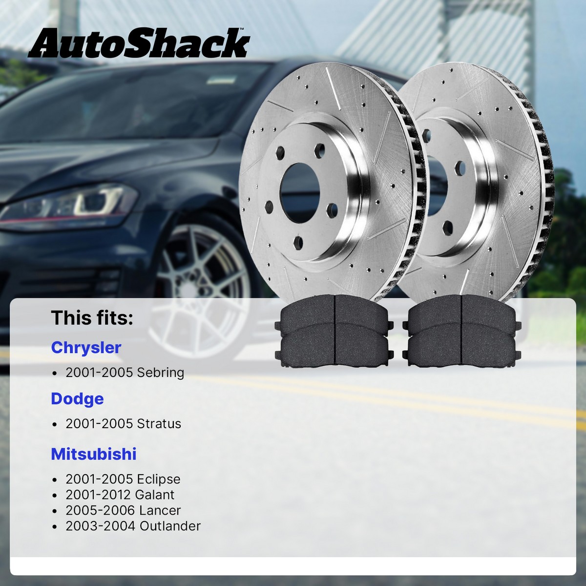 Detroit Axle Front Drilled & Slotted Brake Rotors And Ceramic Pads Kit For Dodge Stratus & Mitsubishi Eclipse