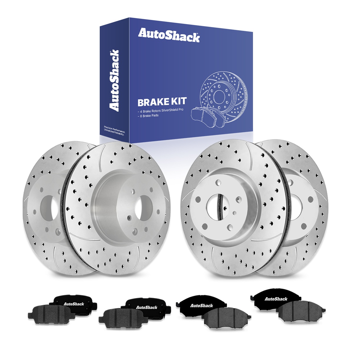 Front and Rear Drilled Slotted Brake Rotors Silver and Ceramic