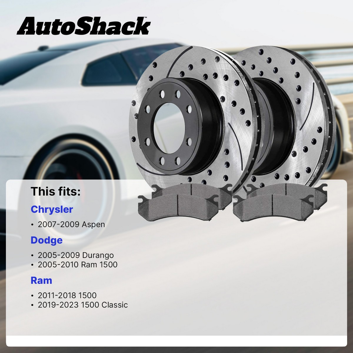 Rear Drilled Slotted Brake Rotors Black and Ceramic Pads Kit