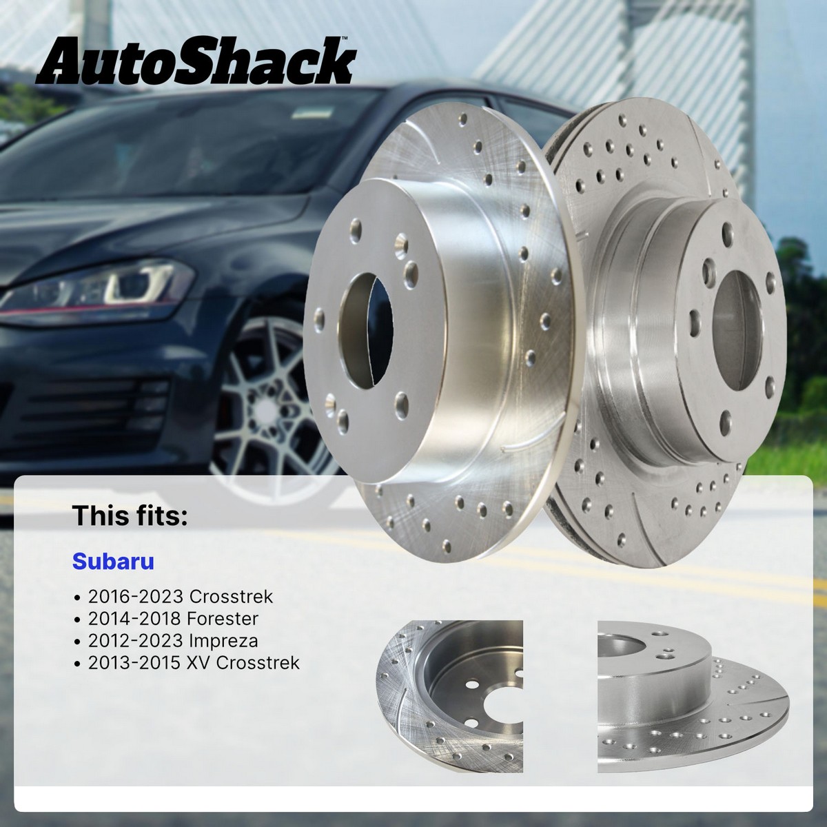 Rear Drilled Slotted Brake Rotors Silver Set of 2 Driver and