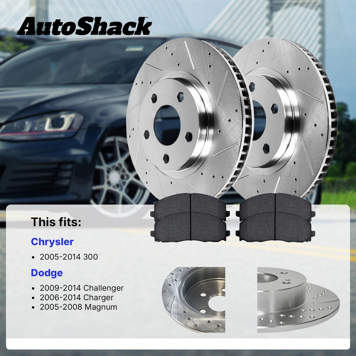 ACB ZONE Drilled & Slotted Brake Rotors + Ceramic Pads Kit For Dodge Charger & Chrysler 300