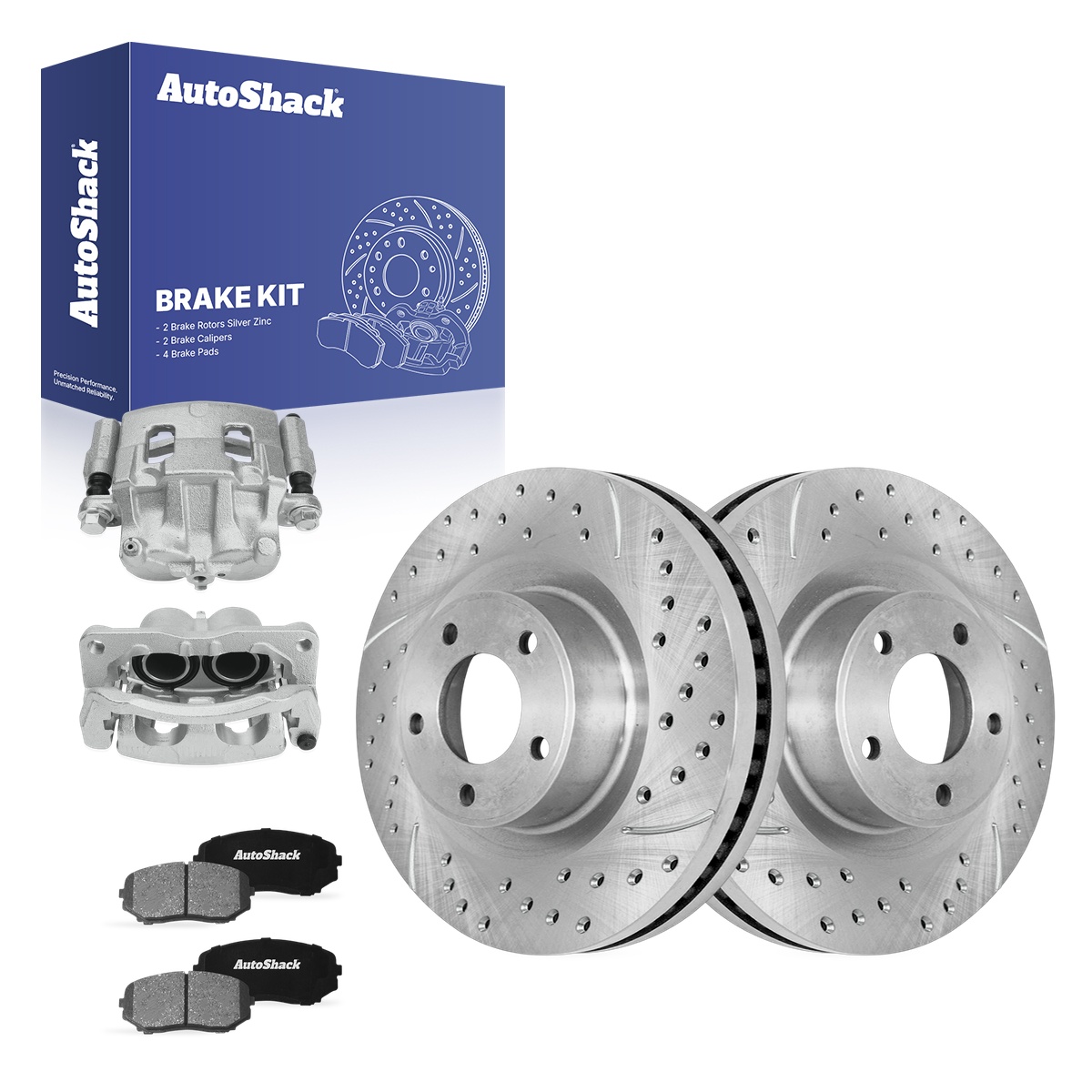 thumbnail image 2 of Front Drilled & Slotted Brake Rotors With Semi-Metallic Pads Kit 2 of 6