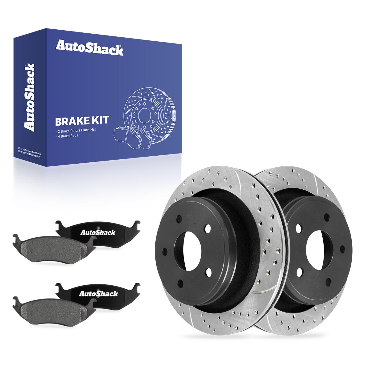 Rear Drilled Slotted Brake Rotors Black and Ceramic Pads Kit