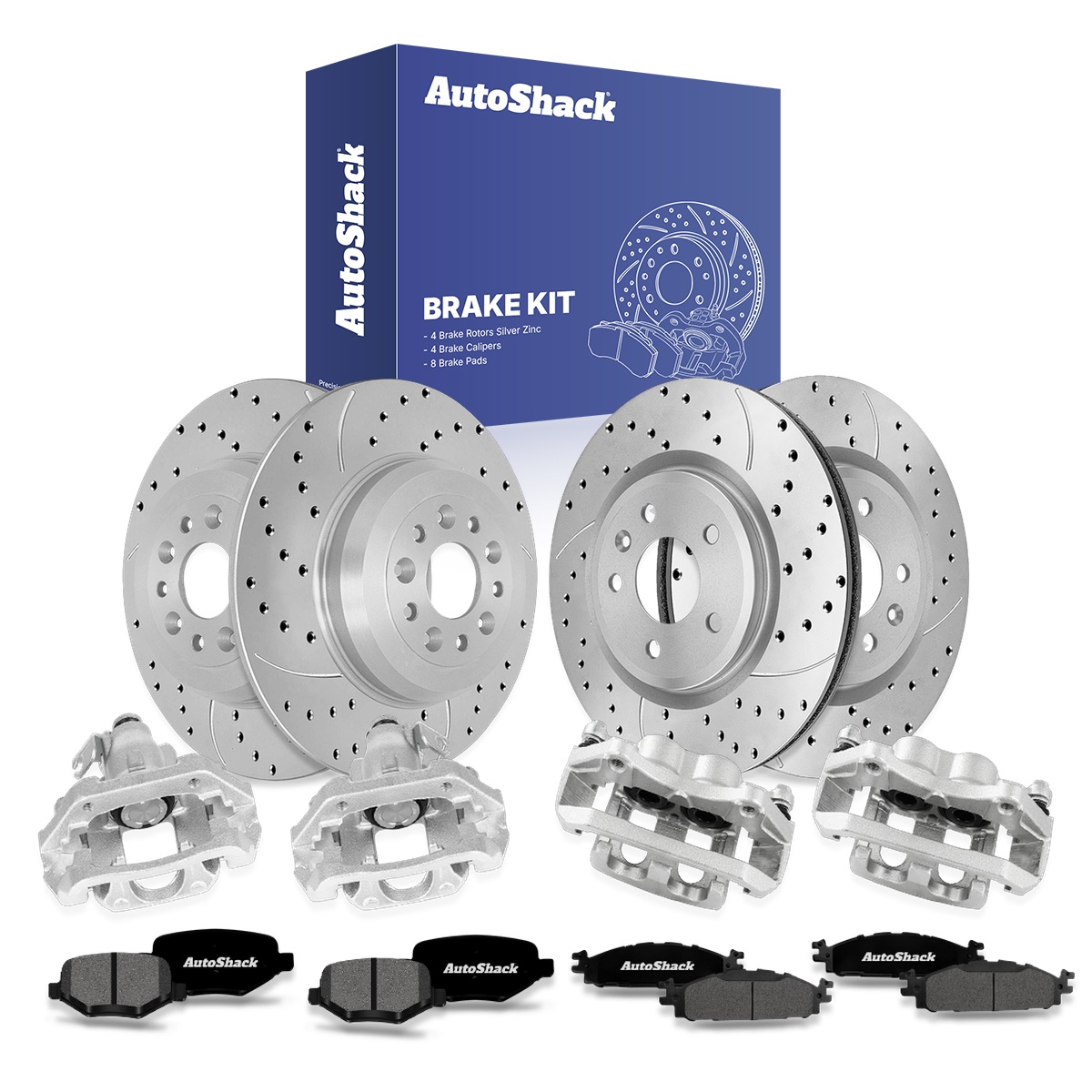 thumbnail image 2 of Front Drilled & Slotted Brake Rotors With Semi-Metallic Pads Kit 2 of 6
